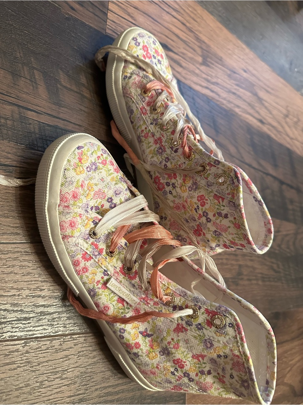 LoveShackFancy Floral Canvas High-Top Sneakers in Cream, Pink, Yellow, Purple